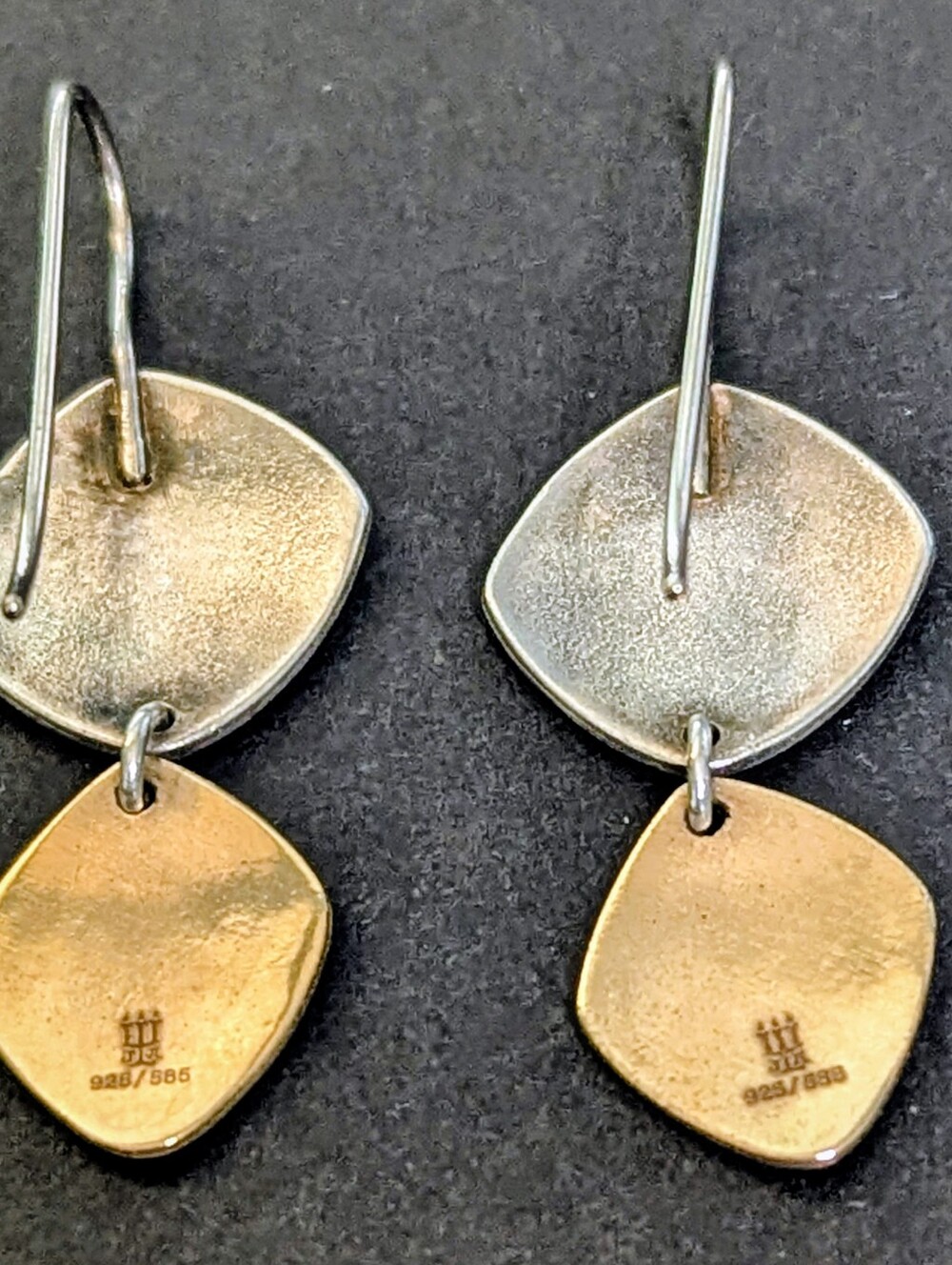 James Avery Retired Hammered Sterling Silver & 14k Gold Earhooks - Picture 3 of 3